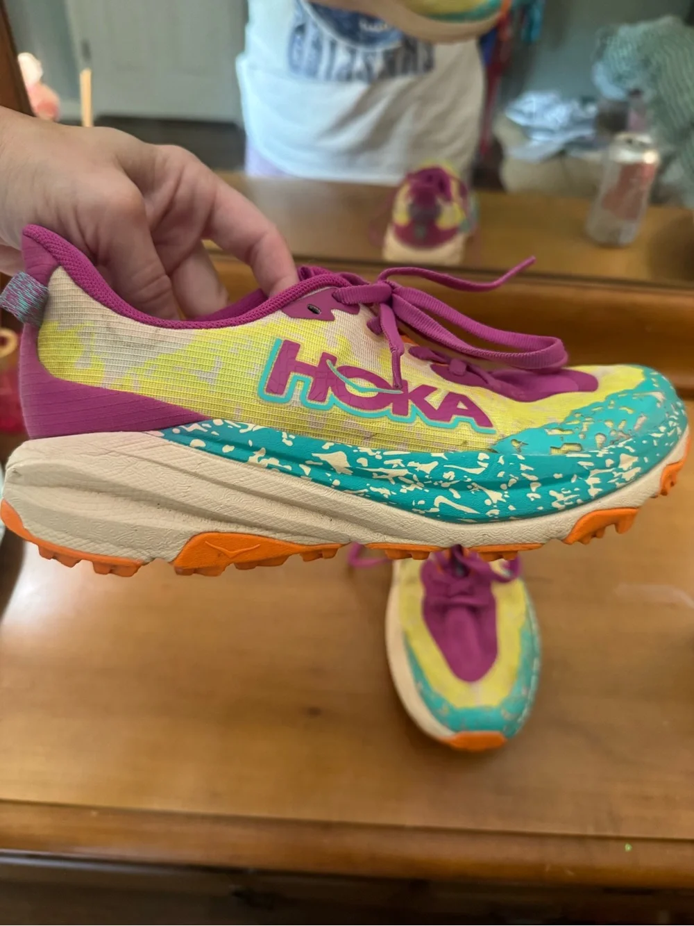 HOKA Speedgoat W 6.5 Kids 6 Trail Running Shoes Flower Nectar Neon Tangerine